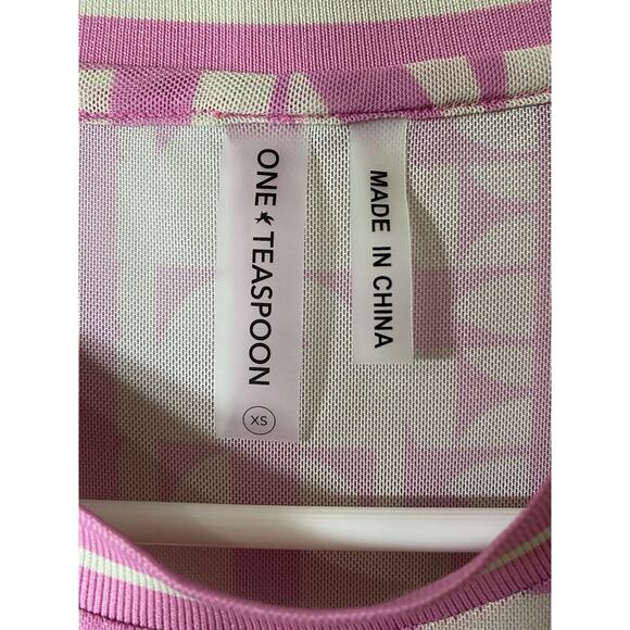 One Teaspoon Mesh Top XSMALL(Runs Big) Pink White Logo Sheer Long Sleeve - Picture 5 of 6